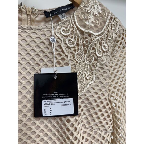 carli bybel missguided Nude Dress Size 4 body con grunge mesh net NWT SOLD OUT - Picture 6 of 7